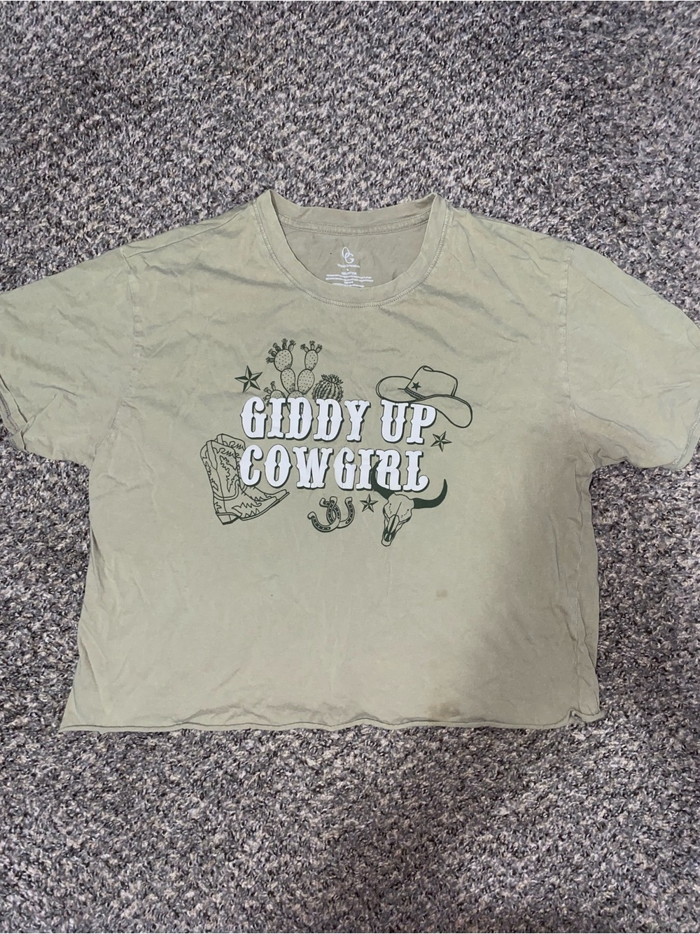 Giddy Up Cowgirl Olive Graphic CropTop Tee - Women